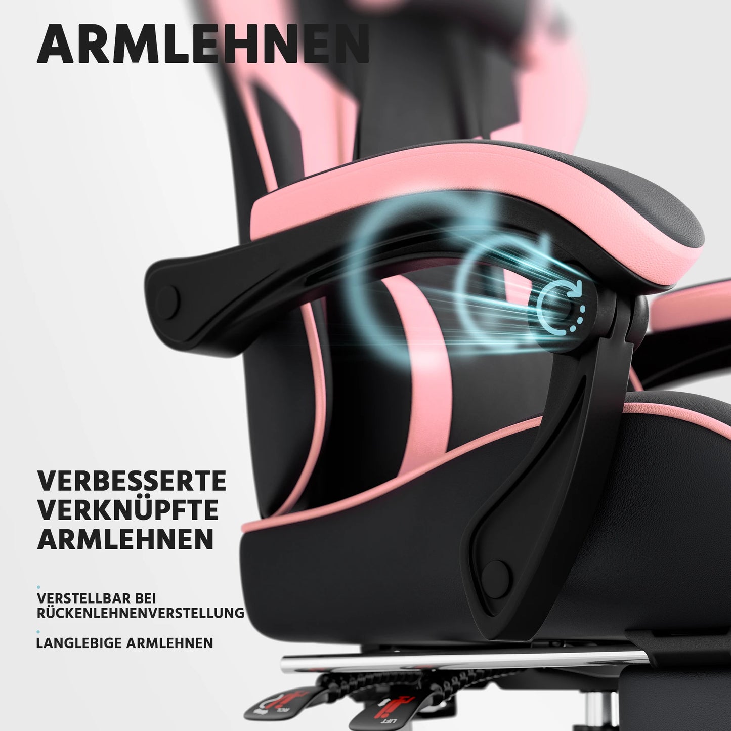 Black & Pink Gaming Chair, Ergonomic PU Leather Computer Chair with Footrest, Adjustable Swivel Office Chair with Lumbar Support & Headrest, Breathable High-Back Chair for Gaming & Work