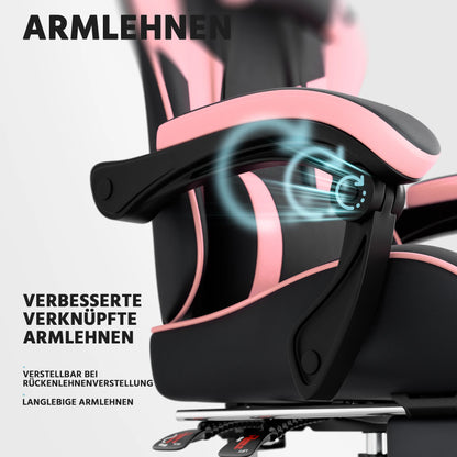Black & Pink Gaming Chair, Ergonomic PU Leather Computer Chair with Footrest, Adjustable Swivel Office Chair with Lumbar Support & Headrest, Breathable High-Back Chair for Gaming & Work