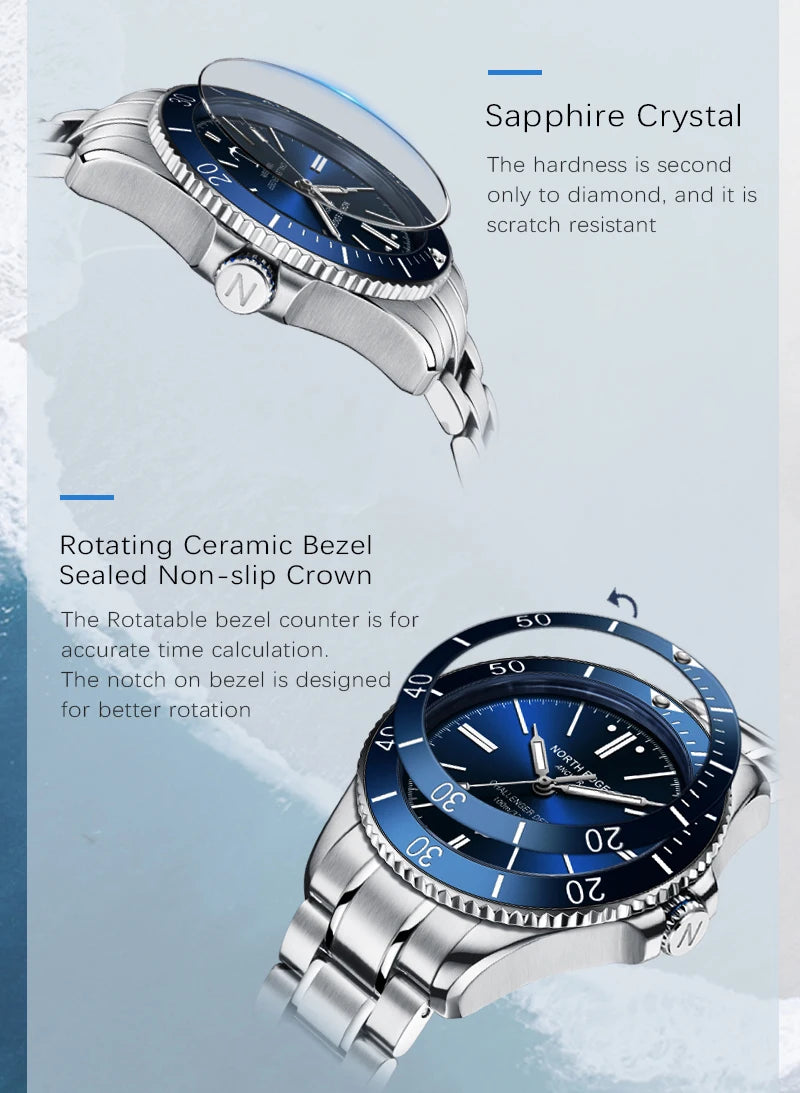 NORTH EDGE ANCHOR 42MM Men Mechanical Wristwatch Luxury Sapphire Glass MIYOTA 8215 Automatic Watches 10bar Waterproof Watch Men