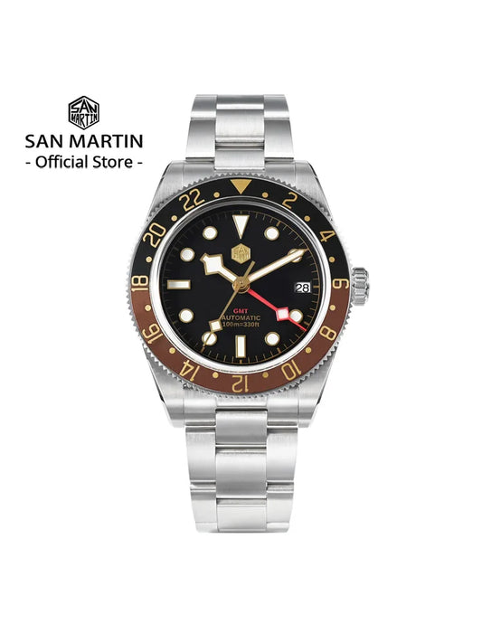 San Martin Root Beer Classic Vintage Luxury Men's Watch 39mm NH34 GMT Automatic Mechanical Watch Sapphire Waterproof 100m SN0109