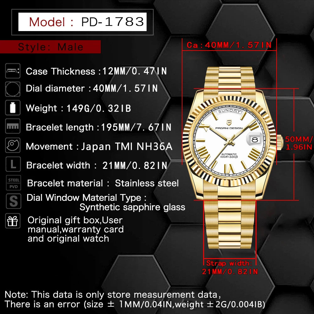 2026 New PAGANI DESIGN add40 Men's Watch NH36 Mechanical wristwatch Luxury Automatic Watch For Men AR Sapphire water lock