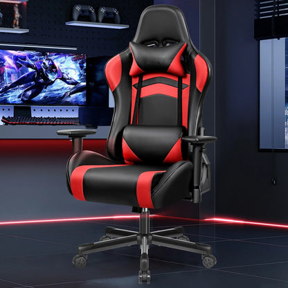 Ergonomic Gaming Chair with Lumbar Support & Headrest, PU Leather Adjustable Gaming Chair, Reclining Swivel Office Chair for Home Office & Gaming