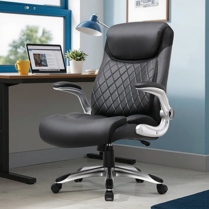 COMHOMA Office Chair Ergonomic Desk Chair with Folding Armrests with High Backrest, Scratch Resistant Leather