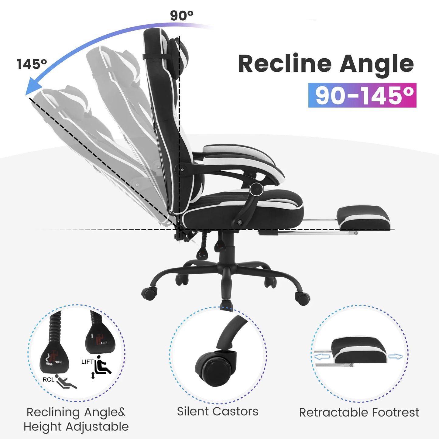 WOLTU Swivel Gaming Chair with Pocket Spring Cushion Ergonomic Office Chair Wide Seat Footrest Rotatable Computer Armchair