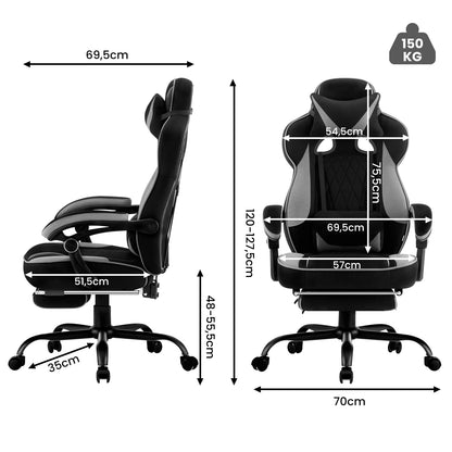 WOLTU Swivel Gaming Chair with Pocket Spring Cushion Ergonomic Office Chair Wide Seat Footrest Rotatable Computer Armchair