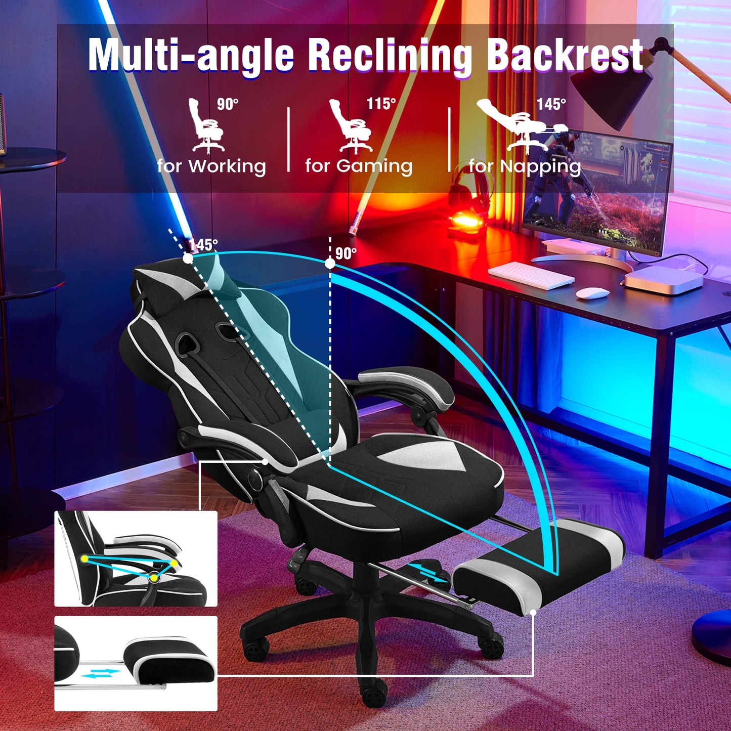 WOLTU Executive Office Chair Breathable Gaming Chair Ergonomic Gamer Computer Chair with Lumbar Cushion Headrest Footrest