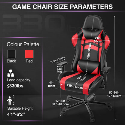 Ergonomic Gaming Chair with Lumbar Support & Headrest, PU Leather Adjustable Gaming Chair, Reclining Swivel Office Chair for Home Office & Gaming