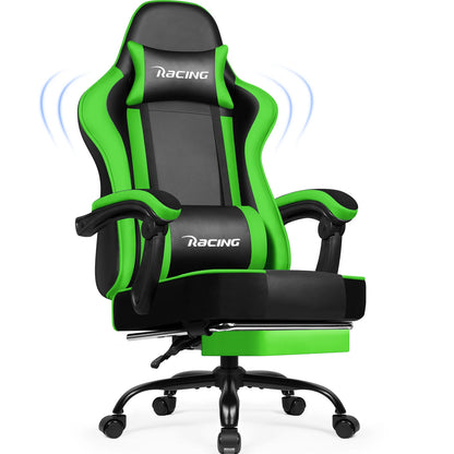 Portreen Ergonomic Gaming Chair with Footrest, Adjustable Lumbar Support, Headrest, 170° Reclining Swivel Gaming Chair for Office & PC Setup