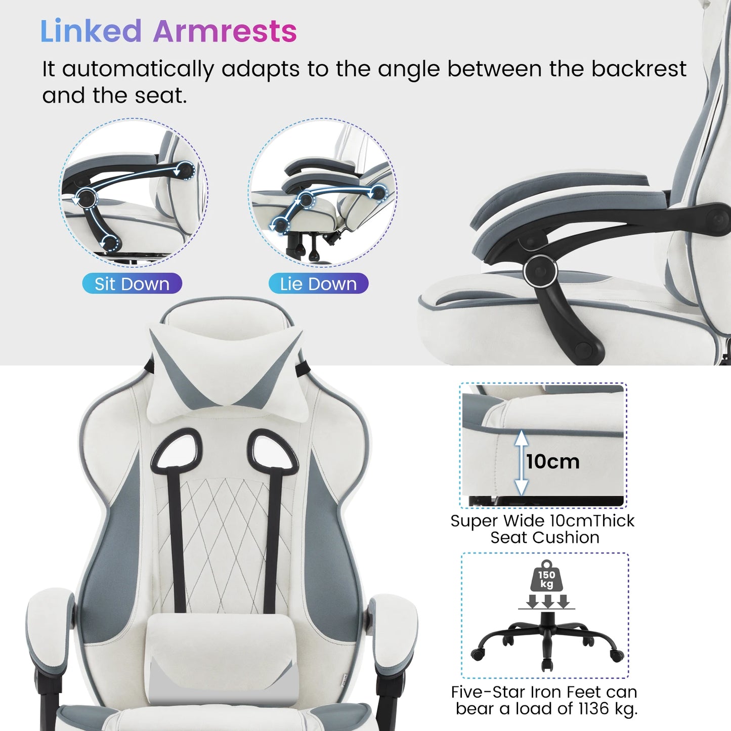 WOLTU Rotatable Computer Armchair Swivel Gaming Chair with Pocket Spring Cushion Ergonomic Office Chair Wide Seat Footrest