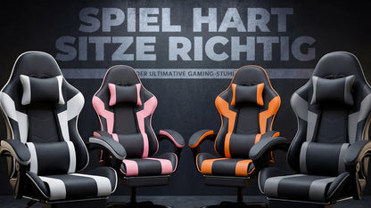 Black & Pink Gaming Chair, Ergonomic PU Leather Computer Chair with Footrest, Adjustable Swivel Office Chair with Lumbar Support & Headrest, Breathable High-Back Chair for Gaming & Work