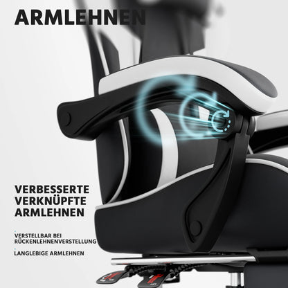 Ergonomic Gaming Chair with Footrest, PU Leather Computer Chair with Lumbar Support, Adjustable Reclining High-Back Swivel Office Chair for Gaming & Work
