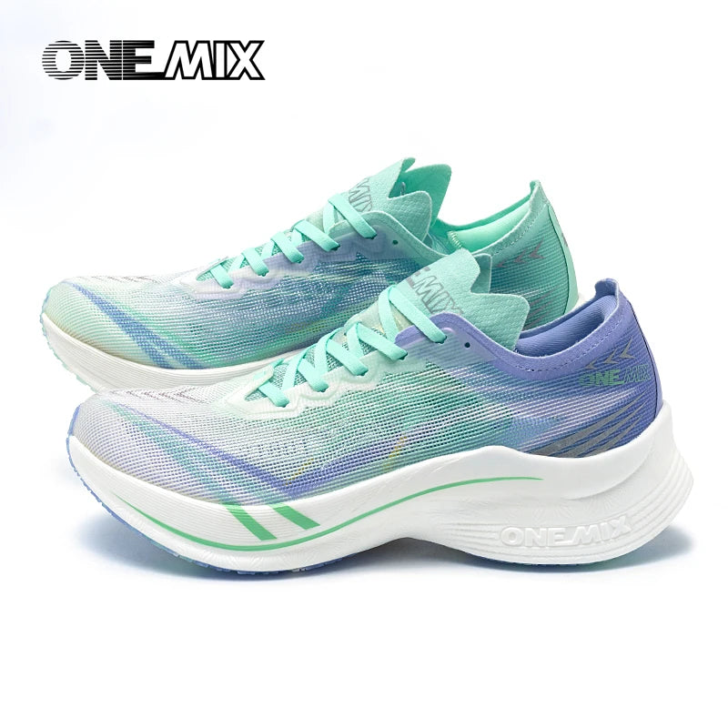 ONEMIX Pantofi de alergare de competiție pentru bărbați, model New Marathon Carbon Plate, profesioniști, cu susținere stabilă, amortizare a șocurilor, ultra-ușori, cu revenire elastică