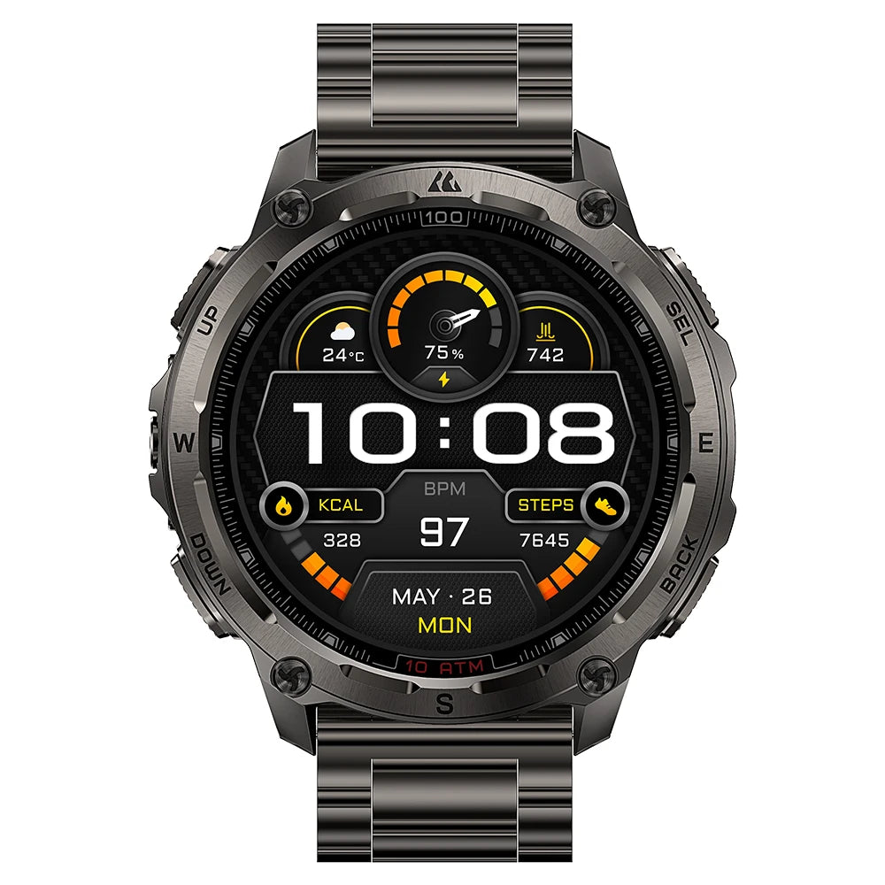 KOSPET Tank T4 SE Men's Rugged Smart Watch Military Grade Full Stainless Steel GPS 100M Waterproof 45M Freediving Health Monitor