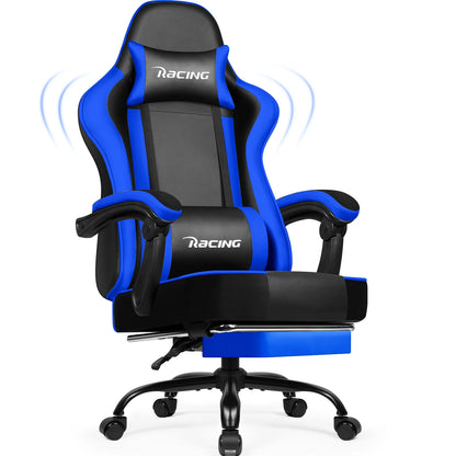 Portreen Ergonomic Gaming Chair with Footrest, Adjustable Lumbar Support, Headrest, 170° Reclining Swivel Gaming Chair for Office & PC Setup