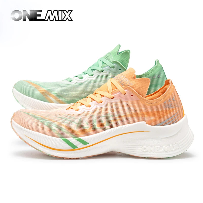 ONEMIX Pantofi de alergare de competiție pentru bărbați, model New Marathon Carbon Plate, profesioniști, cu susținere stabilă, amortizare a șocurilor, ultra-ușori, cu revenire elastică