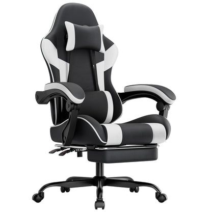 Ergonomic Gaming Chair with Footrest, PU Leather Computer Chair with Lumbar Support, Adjustable Reclining High-Back Swivel Office Chair for Gaming & Work