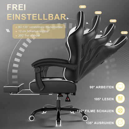 Devoko Height Adjustable Massage Gaming Chair Ergonomic Design with Lumbar Support Headrest Swivel Chair