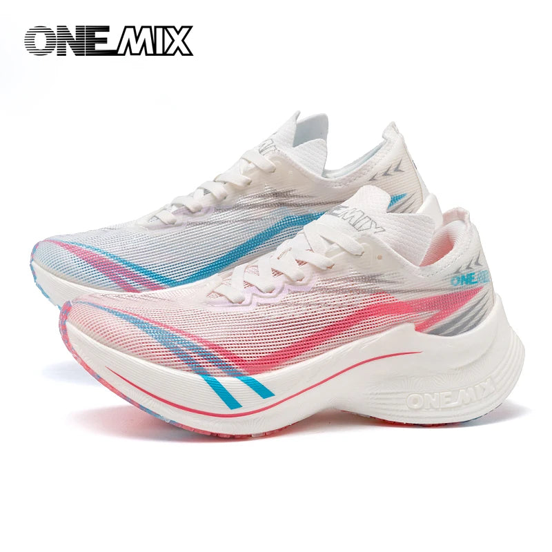 ONEMIX Pantofi de alergare de competiție pentru bărbați, model New Marathon Carbon Plate, profesioniști, cu susținere stabilă, amortizare a șocurilor, ultra-ușori, cu revenire elastică