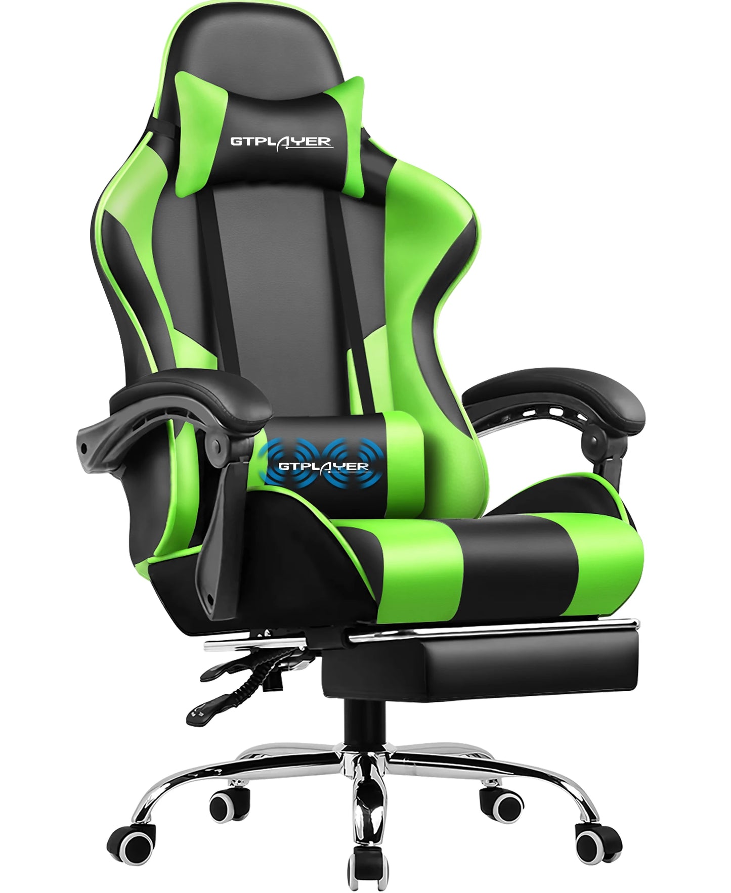 GTPLAYER Gaming Chair with Massage Lumbar Cushion & Footrest, Ergonomic Office Chair with Padded Seat, Swivel Chair up to 150 kg