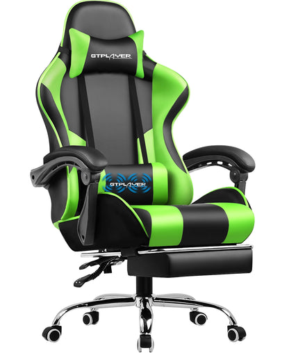 GTPLAYER Gaming Chair with Massage Lumbar Cushion & Footrest, Ergonomic Office Chair with Padded Seat, Swivel Chair up to 150 kg