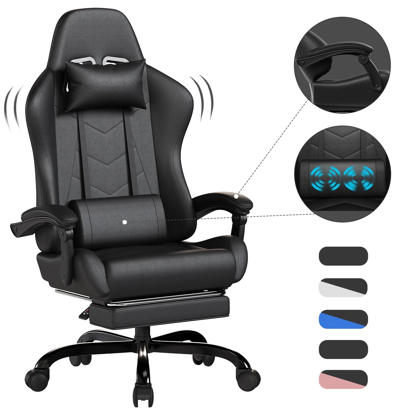 HOMALL Ergonomic Gaming Chair with Low-Noise Roll Office Chair Faux Leather Swing Chair Desk Chair