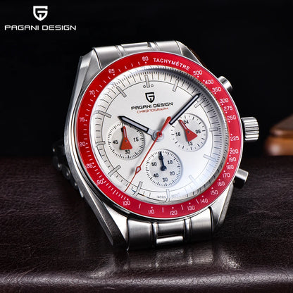 PAGANI DESIGN 2026 Nuevo reloj rojo de lujo para hombre, reloj de pulsera de cuarzo para hombre con cronógrafo, fecha automática, resistente al agua y envío local