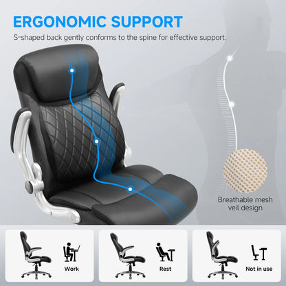 COMHOMA Office Chair Ergonomic Desk Chair with Folding Armrests with High Backrest, Scratch Resistant Leather