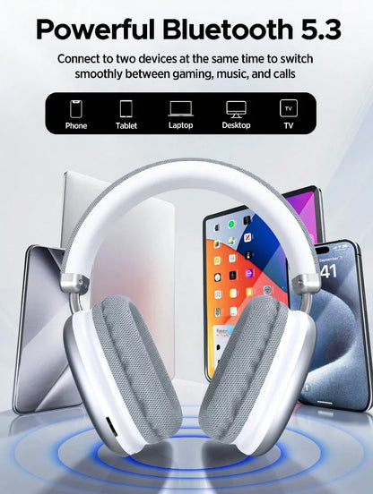 Casque sans fil supra-auriculaire, puce intelligente 5.3, longue autonomie, son HiFi, micro confortable pour jeux, compatible iPhone, Android, PC