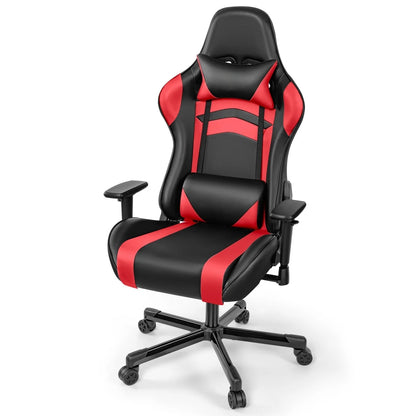 Ergonomic Gaming Chair with Lumbar Support & Headrest, PU Leather Adjustable Gaming Chair, Reclining Swivel Office Chair for Home Office & Gaming
