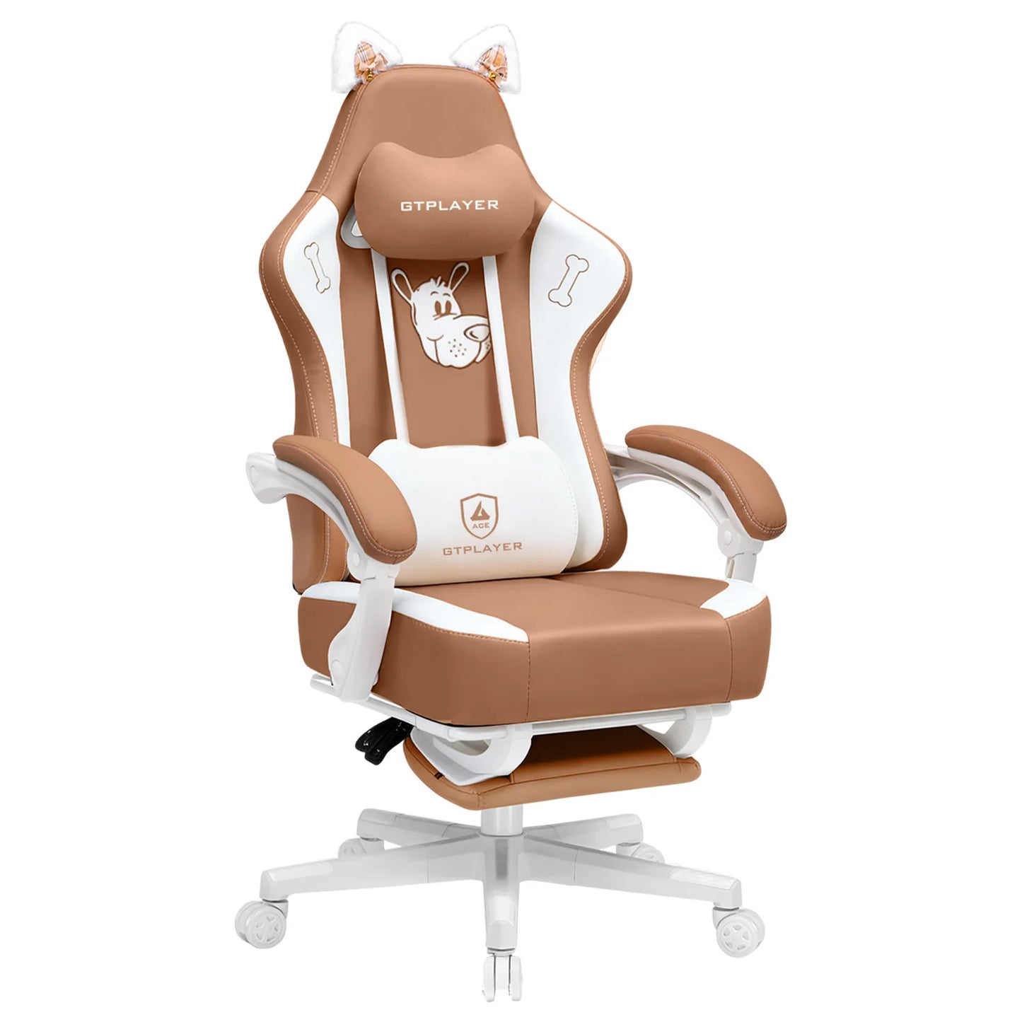 GTPLAYER Cute Gaming Chair with Velvet Fabric Ergonomic Office Chair Gamer Chair with Cat Ears 150kg Pink