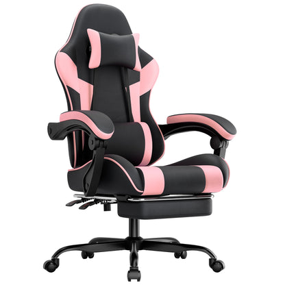Black & Pink Gaming Chair, Ergonomic PU Leather Computer Chair with Footrest, Adjustable Swivel Office Chair with Lumbar Support & Headrest, Breathable High-Back Chair for Gaming & Work