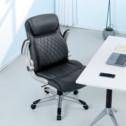 COMHOMA Office Chair Ergonomic Desk Chair with Folding Armrests with High Backrest, Scratch Resistant Leather