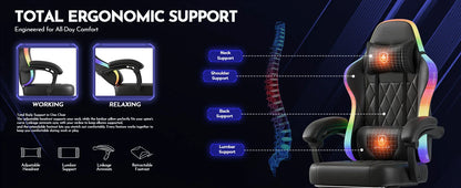 GTPLAYER Gaming Chair Office Chair Gaming Chair with LED Light Bar Gamer Chair Backrest with Storage Bag Ergonomic