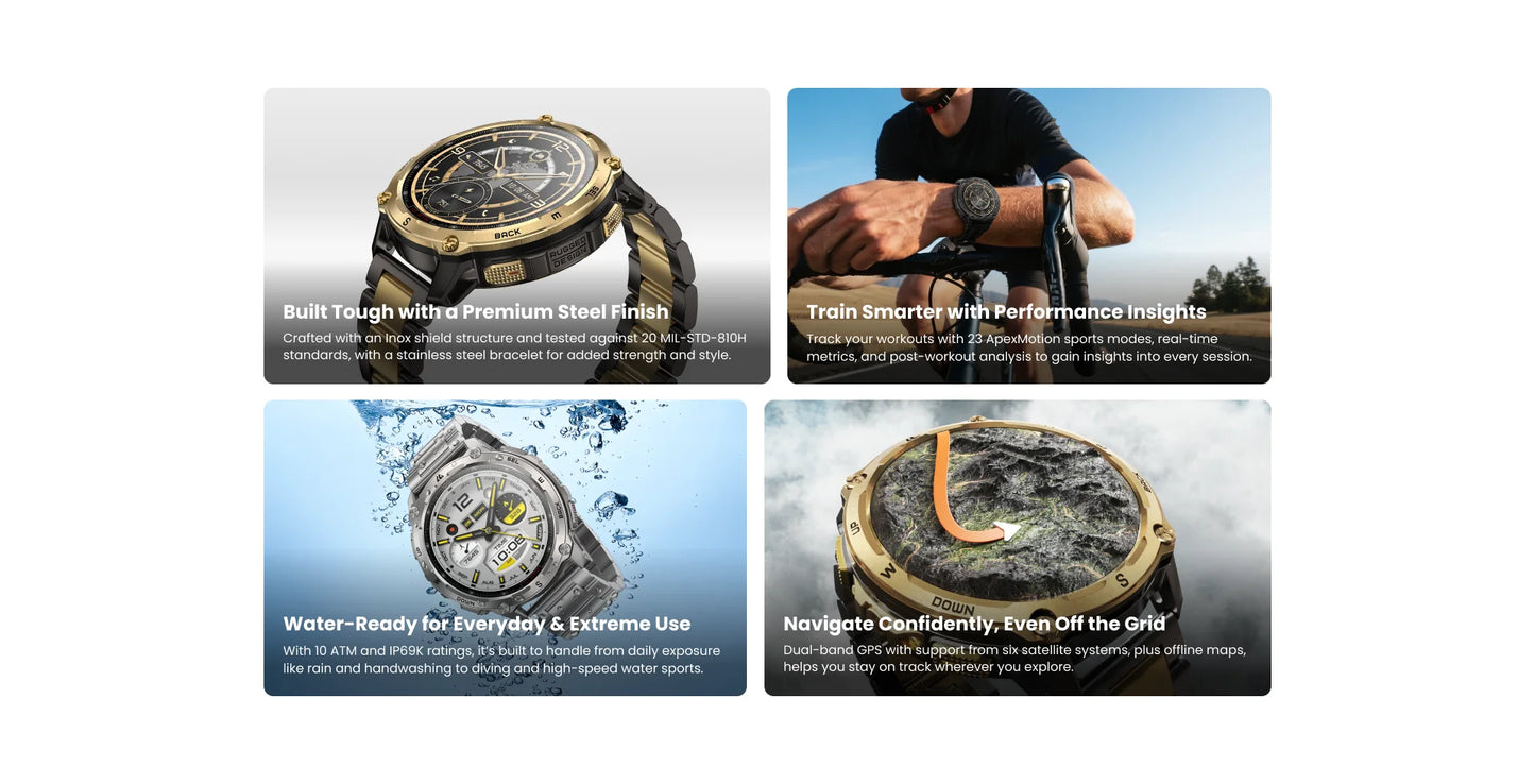 KOSPET Tank T4 SE Men's Rugged Smart Watch Military Grade Full Stainless Steel GPS 100M Waterproof 45M Freediving Health Monitor