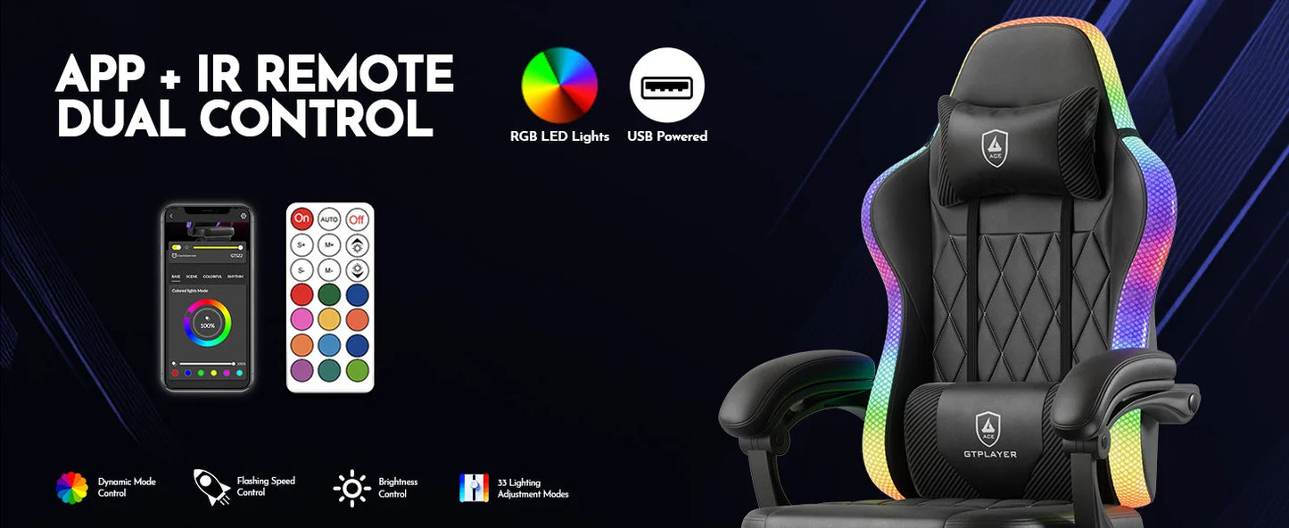 GTPLAYER Gaming Chair Office Chair Gaming Chair with LED Light Bar Gamer Chair Backrest with Storage Bag Ergonomic