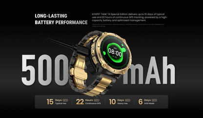 KOSPET Tank T4 SE Men's Rugged Smart Watch Military Grade Full Stainless Steel GPS 100M Waterproof 45M Freediving Health Monitor