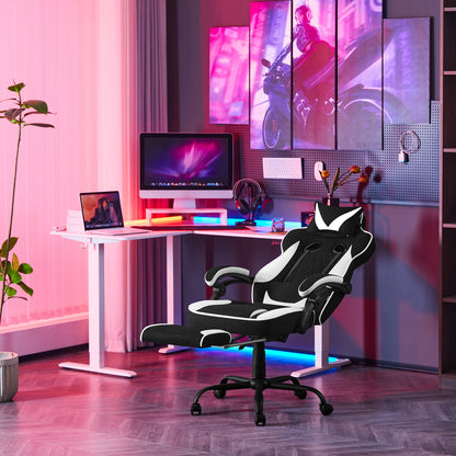 WOLTU Rotatable Computer Armchair Swivel Gaming Chair with Pocket Spring Cushion Ergonomic Office Chair Wide Seat Footrest