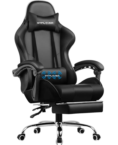 GTPLAYER Gaming Chair with Massage Lumbar Cushion & Footrest, Ergonomic Office Chair with Padded Seat, Swivel Chair up to 150 kg