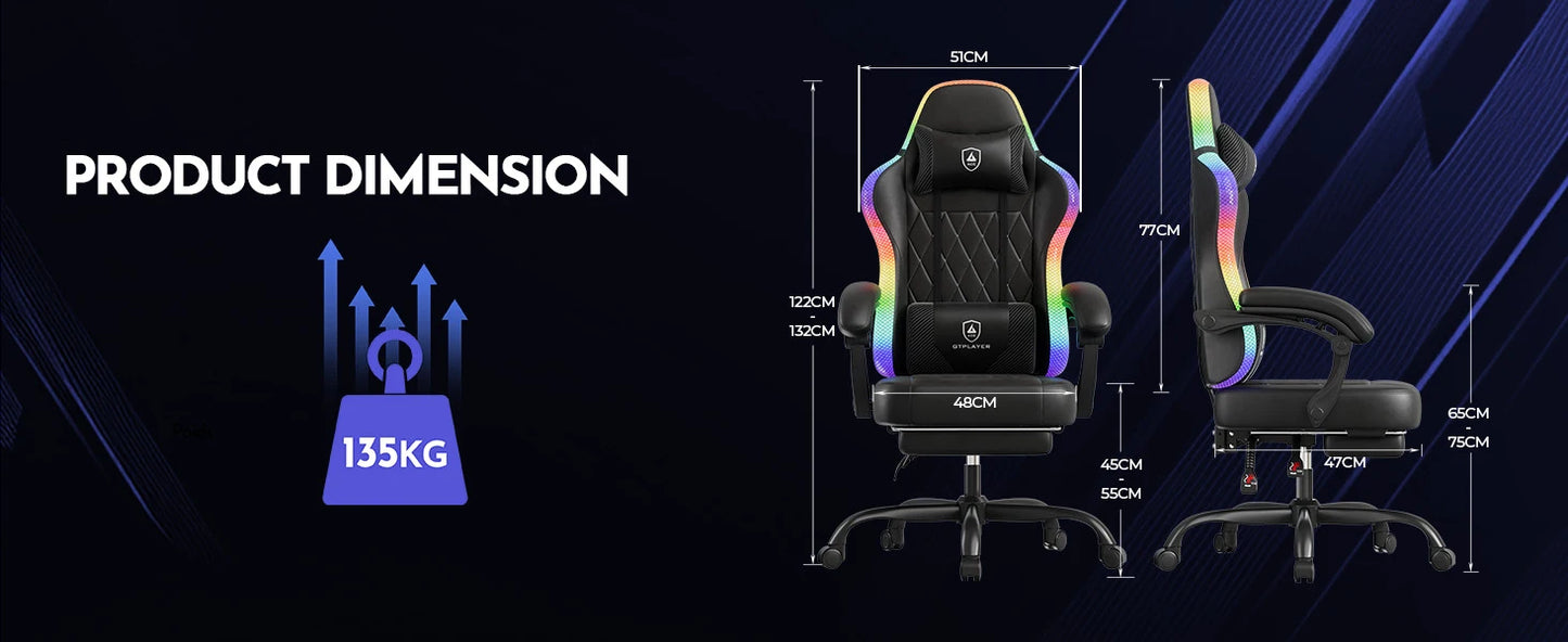 GTPLAYER Gaming Chair Office Chair Gaming Chair with LED Light Bar Gamer Chair Backrest with Storage Bag Ergonomic
