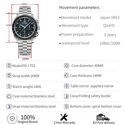 PAGANI DESIGN 2026 New Red Men's Watches Luxury Quartz Wrist Watch For Men Chronograph Automatic Date Waterproof Local Shipping