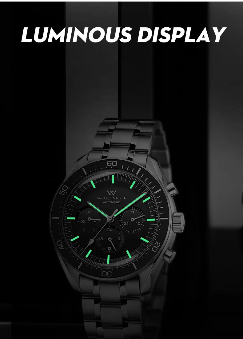 Relógio WM Automático Mecânico 200M Impermeável Casual Clássico Business Welly Merck Relógios para Homem 170M-WM