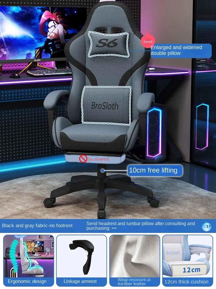 S6 Ergonomic Gaming Chair with Adjustable Backrest, Comfortable Computer Chair, Swivel Lift Chair with Armrests for Gaming & Office