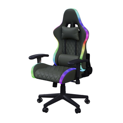 Comanlai Ergonomic Gaming Chair with RGB Lighting, PVC Leather Computer Chair, Adjustable Seat Height and Backrest, Waist Massage