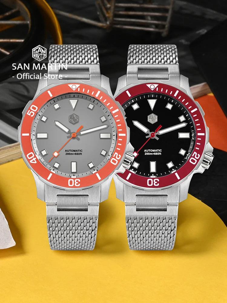San Martin Original Design Diver 39.5mm V2 Men Watch NH35 Automatic Mechanical Watch Milanese Bracelet Waterproof 200m Luminous