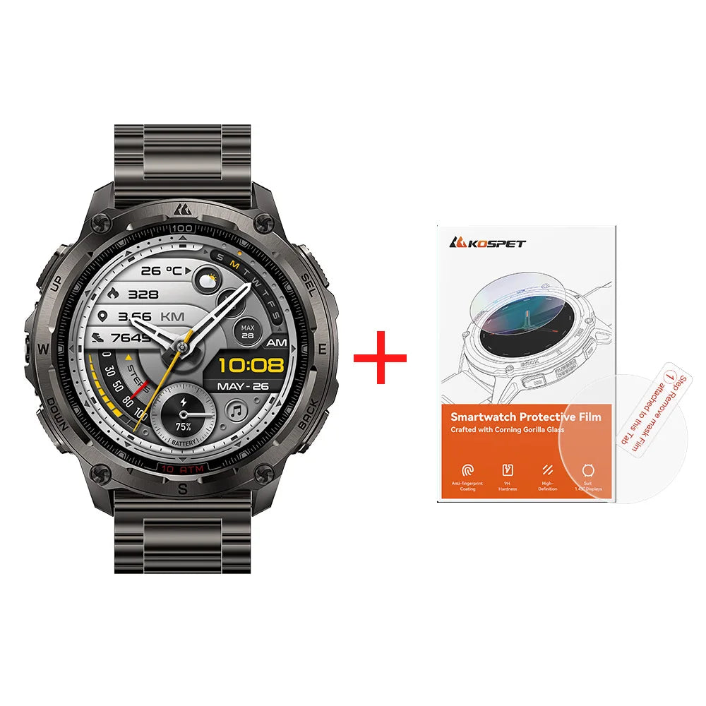 KOSPET Tank T4 SE Men's Rugged Smart Watch Military Grade Full Stainless Steel GPS 100M Waterproof 45M Freediving Health Monitor
