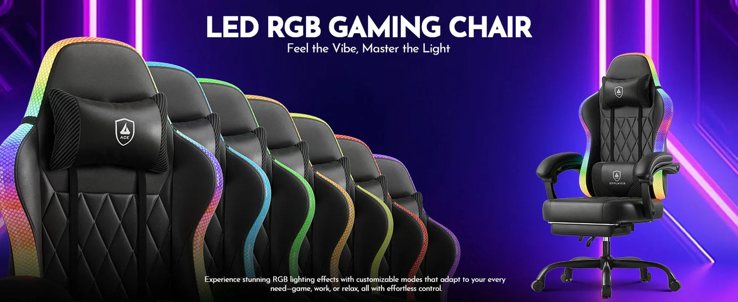 GTPLAYER Gaming Chair Office Chair Gaming Chair with LED Light Bar Gamer Chair Backrest with Storage Bag Ergonomic