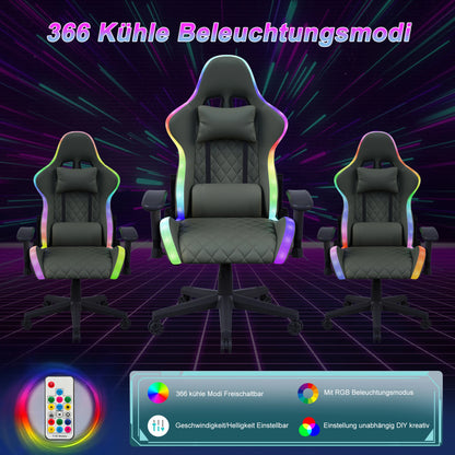 Comanlai Ergonomic Gaming Chair with RGB Lighting, PVC Leather Computer Chair, Adjustable Seat Height and Backrest, Waist Massage