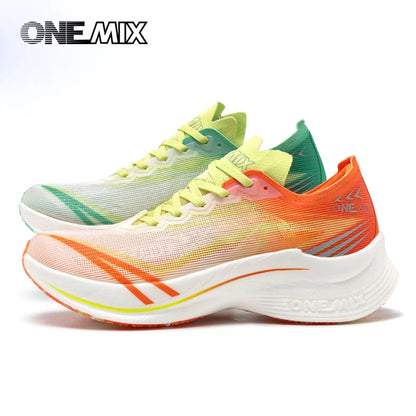 ONEMIX Pantofi de alergare de competiție pentru bărbați, model New Marathon Carbon Plate, profesioniști, cu susținere stabilă, amortizare a șocurilor, ultra-ușori, cu revenire elastică