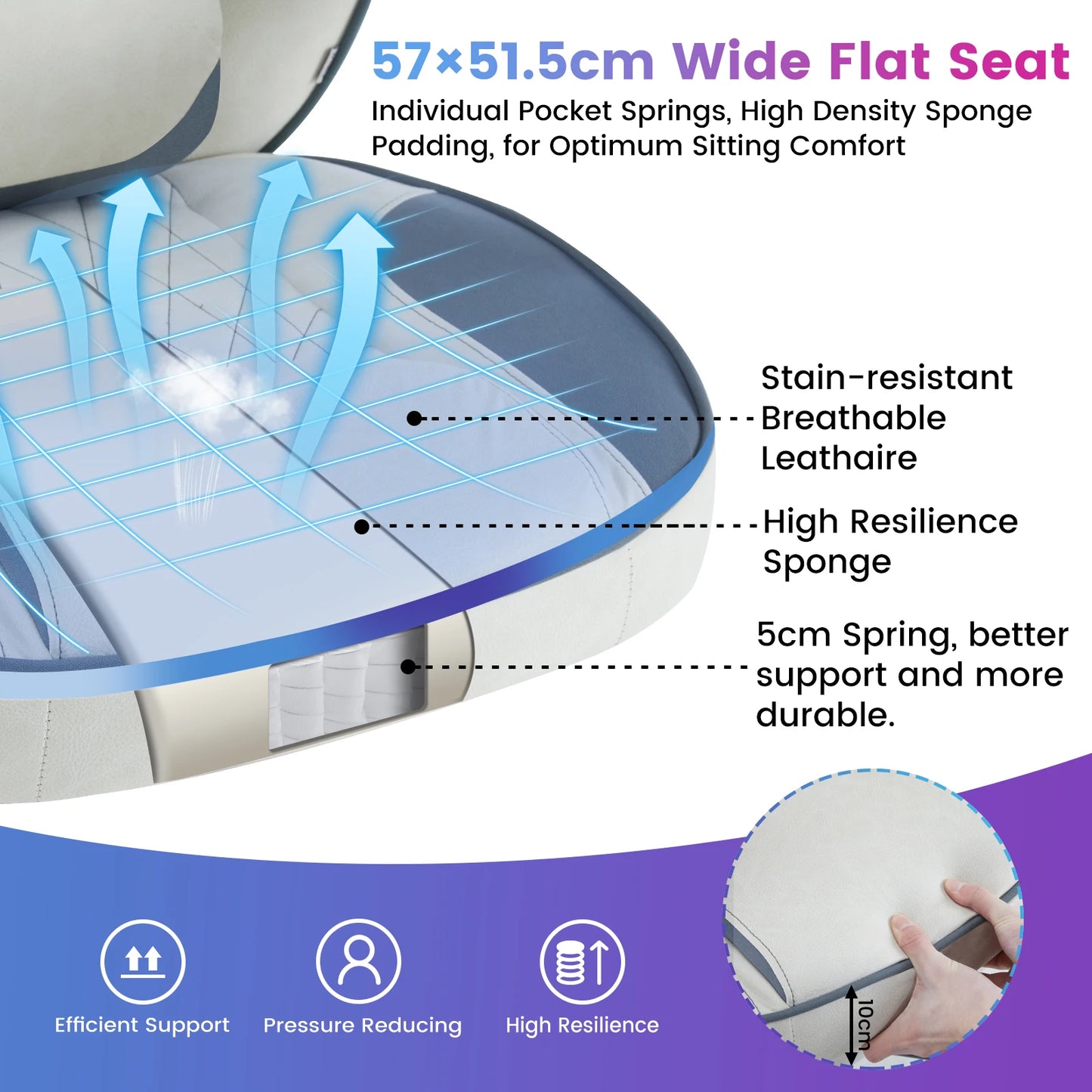 WOLTU Swivel Gaming Chair with Pocket Spring Cushion Ergonomic Office Chair Wide Seat Footrest Rotatable Computer Armchair