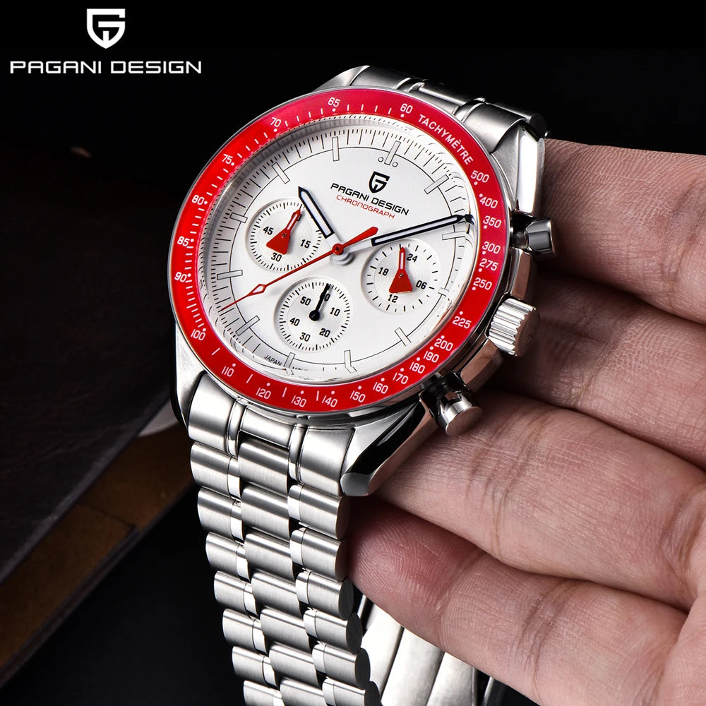 PAGANI DESIGN 2026 Nuevo reloj rojo de lujo para hombre, reloj de pulsera de cuarzo para hombre con cronógrafo, fecha automática, resistente al agua y envío local